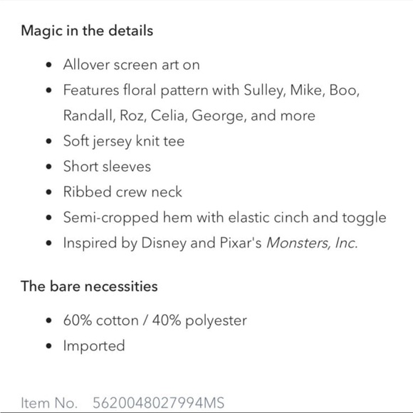 Disney Monsters, Inc Semi Crop Top Size - Medium - Picture 8 of 9